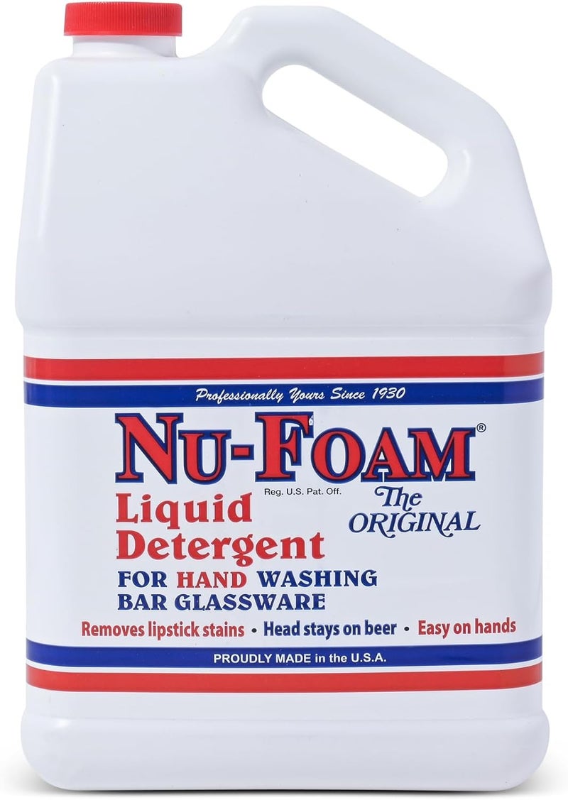 Nu-Foam Liquid Detergent for Bar Glassware – Original Streak-Free Solution - Hand Washing Bar, Tavern, Brewery Supplies - Concentrated - 1 Gallon - Image 1